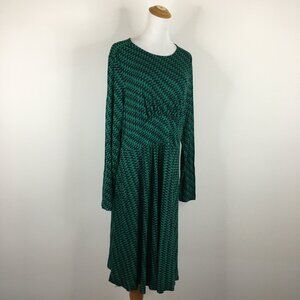 NWT BODEN Green Dark Blue Print Waist Detail Pockets Long Sleeve Maxi Dress
